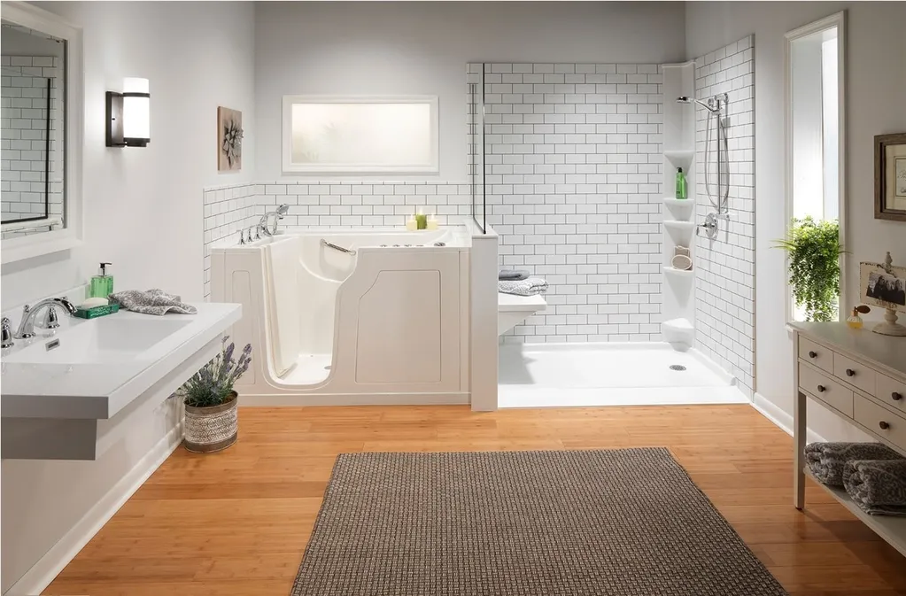 Modern walk-in shower installed in Suffolk County, NY, replacing an old bathtub.